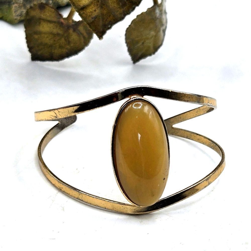 "5/$40" Goldtone Butterscotch Cabachon Modernist Fashion Cuff Bracelet